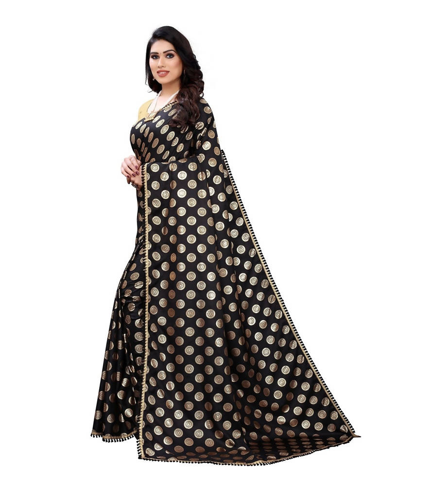 Vamika Black Rangoli Silk Foil Print Saree (Danish Black) | Grab2Buy