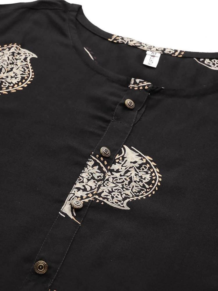 Yufta Women Black & Cream-Coloured Screen Printed Kurta with Trouser | Grab2Buy