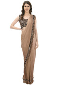 Mominos Fashion All Season Wear Camel Colour Shaded Ruffled Ready To Wear Saree | Grab2Buy