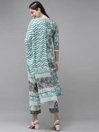 Yufta Green Hand Block Printed Kurta with Trouser and Dupatta | Grab2Buy