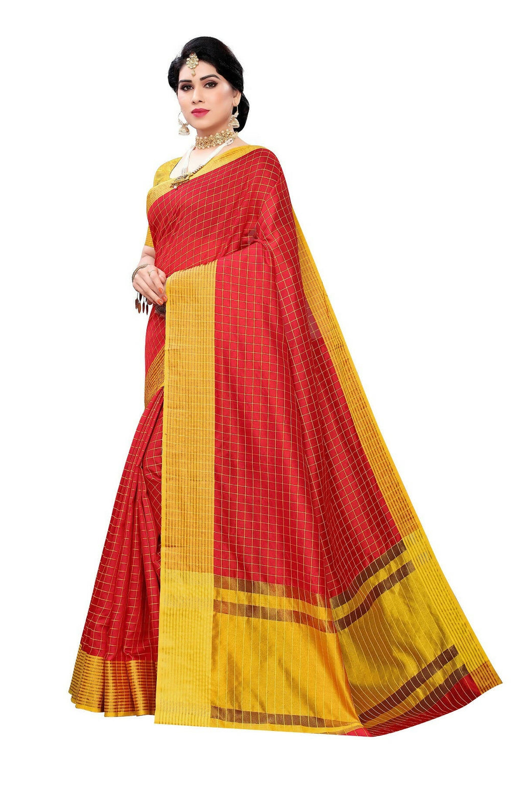 Vamika Red Cotton Silk Weaving Saree (Manipuri Red) | Grab2Buy