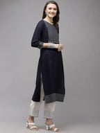 Yufta Women Navy Blue Yoke Design Regular Sequinned Kurta with Palazzo & With Dupatta | Grab2Buy
