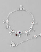 VOJ Set of 2 Stone Studded Circular Shaped Traditional Anklet