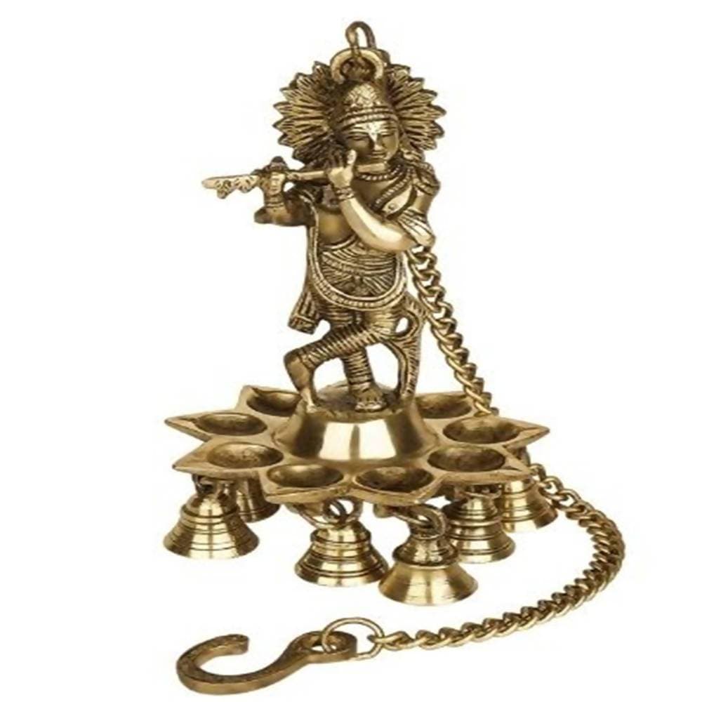 Puja N Pujari Krishna Hanging Diya with Bells For Pooja Room | Grab2Buy