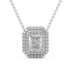 Cauer Elegant Radiant Moissanite Pendant Chain 14K Sterling Silver White Gold Plated
