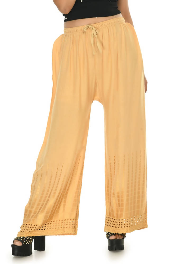 Mominos Fashion Moeza Reyon Cotton Golden Color Cut Work Palazzo | Grab2Buy