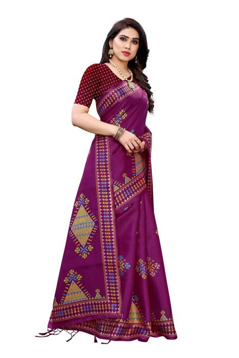 Vamika Wine Red Kalamkari Print With Jhalar Khadi Silk Saree (KITE WINE) | Grab2Buy