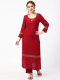 Cheera Gold Printed Maroon Kurta & Palazzo (CH-86KP) | Grab2Buy