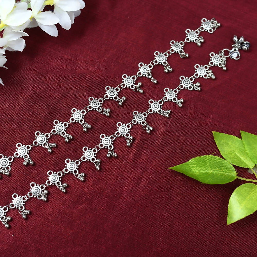 Mominos Fashion Kamal Johar Oxidised Silver Adjustable Anklets | Grab2Buy