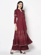 Aniyah Rayon Maroon Color Block Print Anarkali kurta (AN-182K) | Grab2Buy