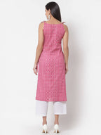 Myshka Women's Pink Printed Sleeveless Cotton Round Neck Dress | Grab2Buy