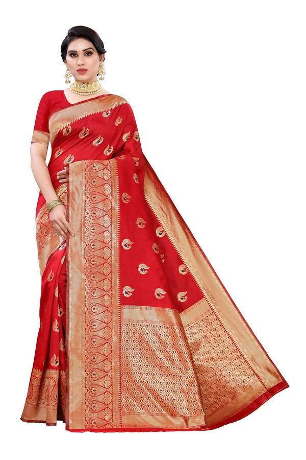 Vamika Banarasi Jacquard Weaving Red Saree (Siri Red) | Grab2Buy