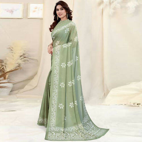 Women's Partywear Designer Pista Chinon Shiffon Fancy Saree - Dyuti | Grab2Buy