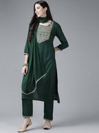 Yufta Women's Rayon Kurti With Pant Dupatta Set | Grab2Buy