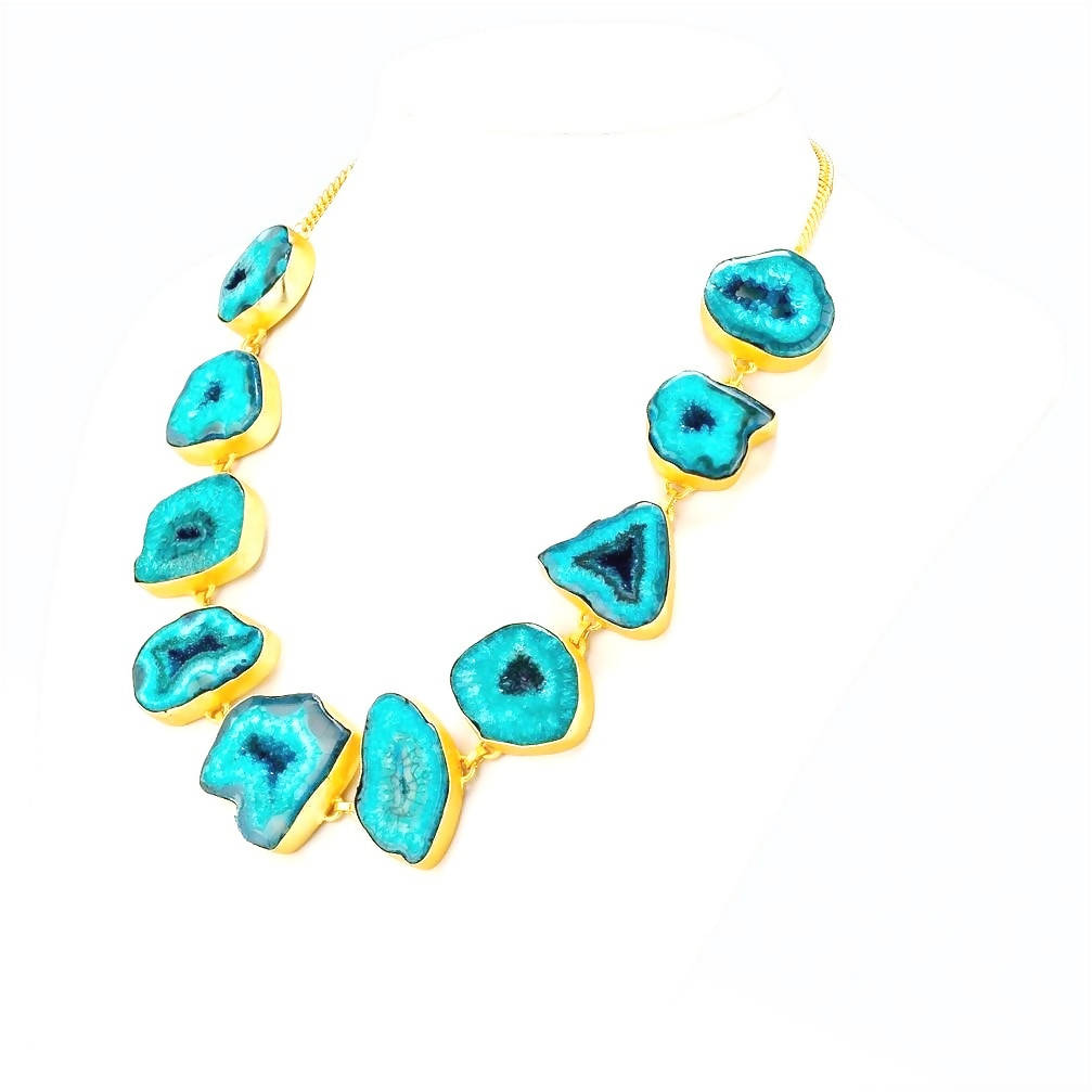Bling Accessories Turquoise Agate Natural Stone Statement Necklace | Grab2Buy