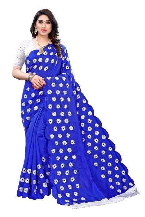 Vamika Zoya Silk Embroidered Blue Saree (RAKHI BLUE) | Grab2Buy