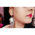 MS Fashion India Antique Silver Oxidized Sun Design Mirror Small Bells Earrings | Grab2Buy