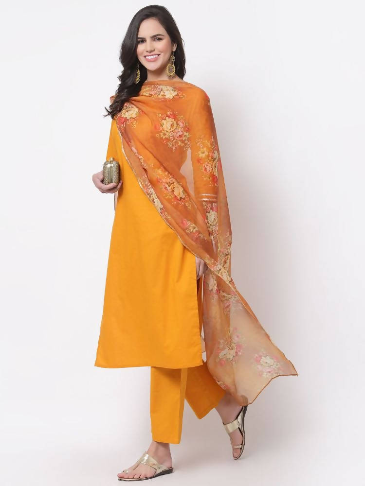 Myshka Trendy Women's Cotton 3/4 Sleeve Round Neck Casual Kurta Pant Dupatta Set | Grab2Buy