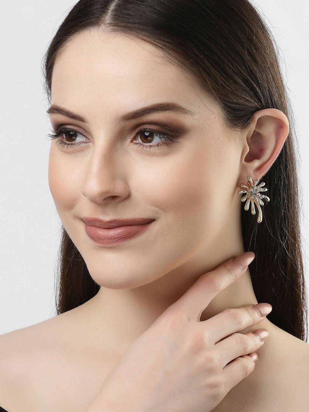 NVR Women's Set of 2 Silver & Gold Brass-Plated Floral Shape Drop Earrings | Grab2Buy
