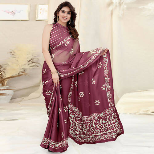 Women's Partywear Designer Wine Chinon Shiffon Fancy Saree - Dyuti | Grab2Buy