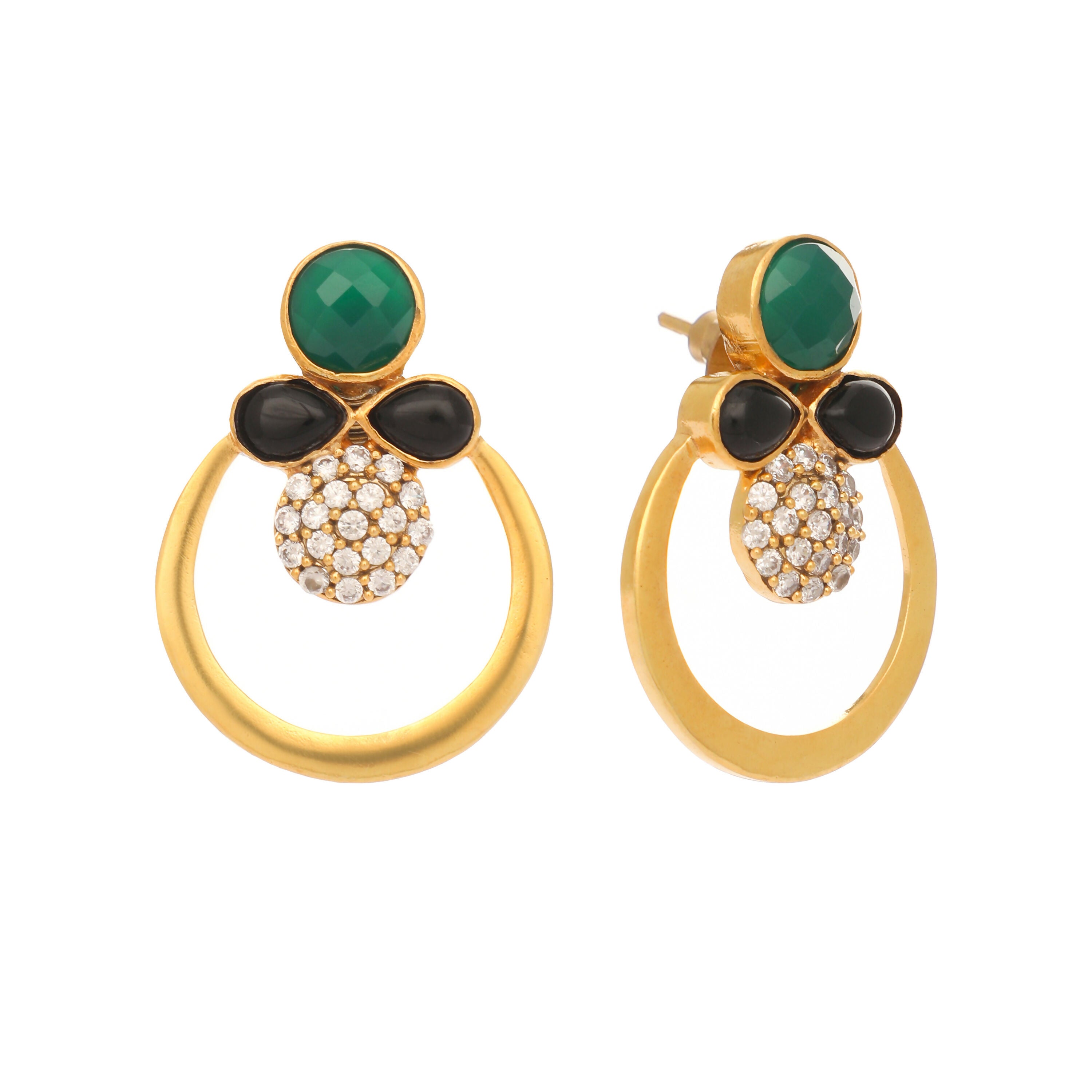 Nuyug 22K Gold Plated Cubic Zirconia Studded Contemporary Stone Earrings | Grab2Buy