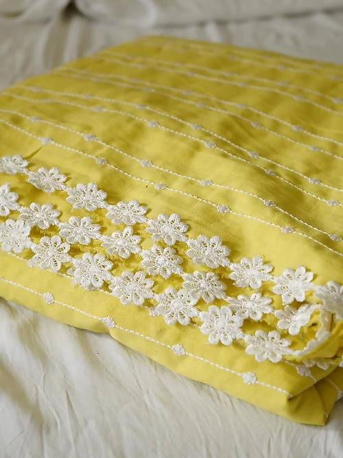 Diva Globe Customised Yellow Linen Saree With Flowers | Grab2Buy