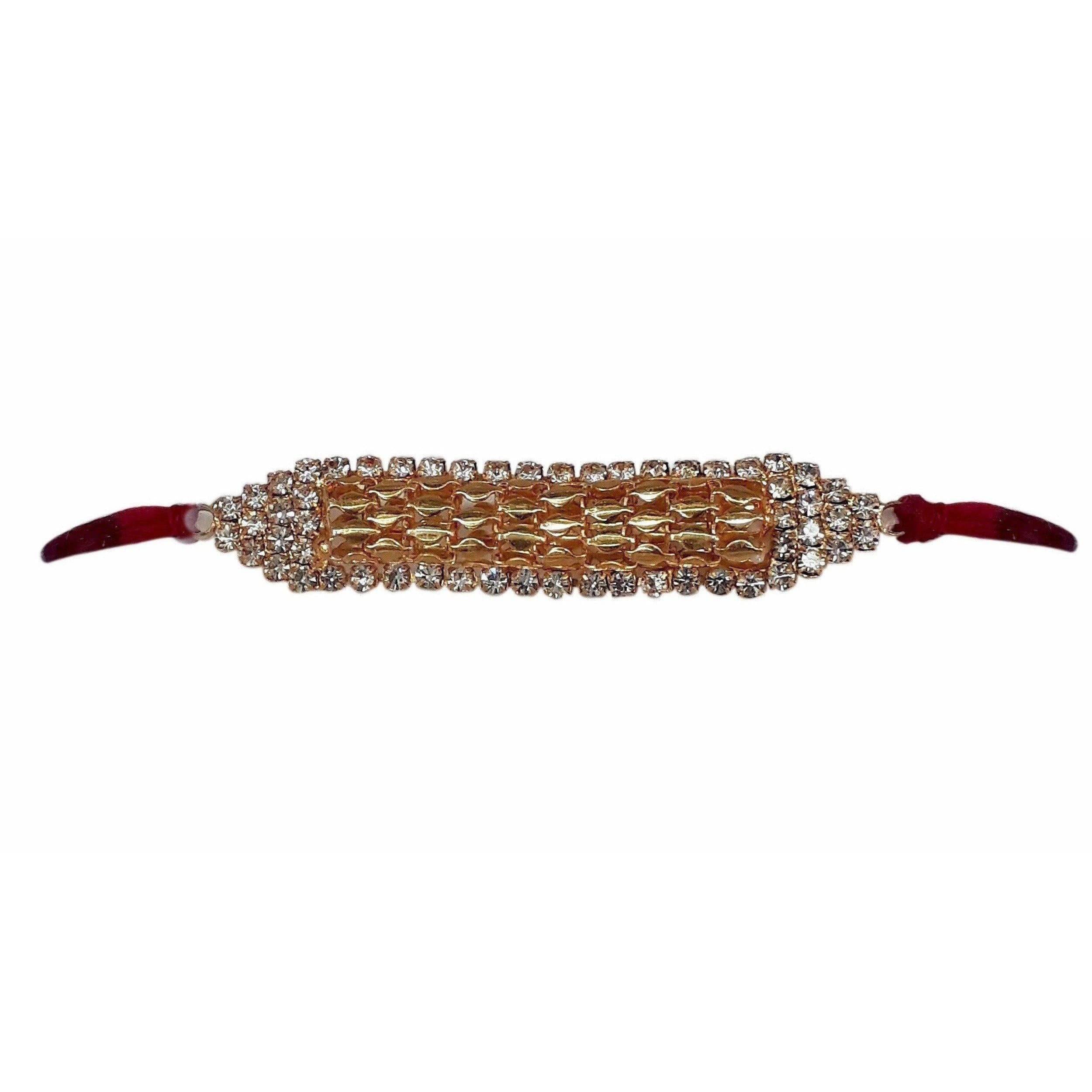 White Stone Border with Gold Color Bracelet Rakhi | Grab2Buy