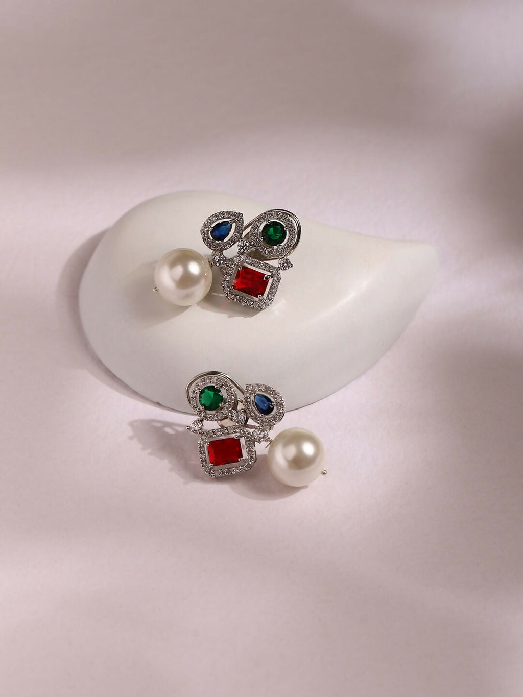 Multi Stone Earrings with Pearls- Ruby Raang | Grab2Buy