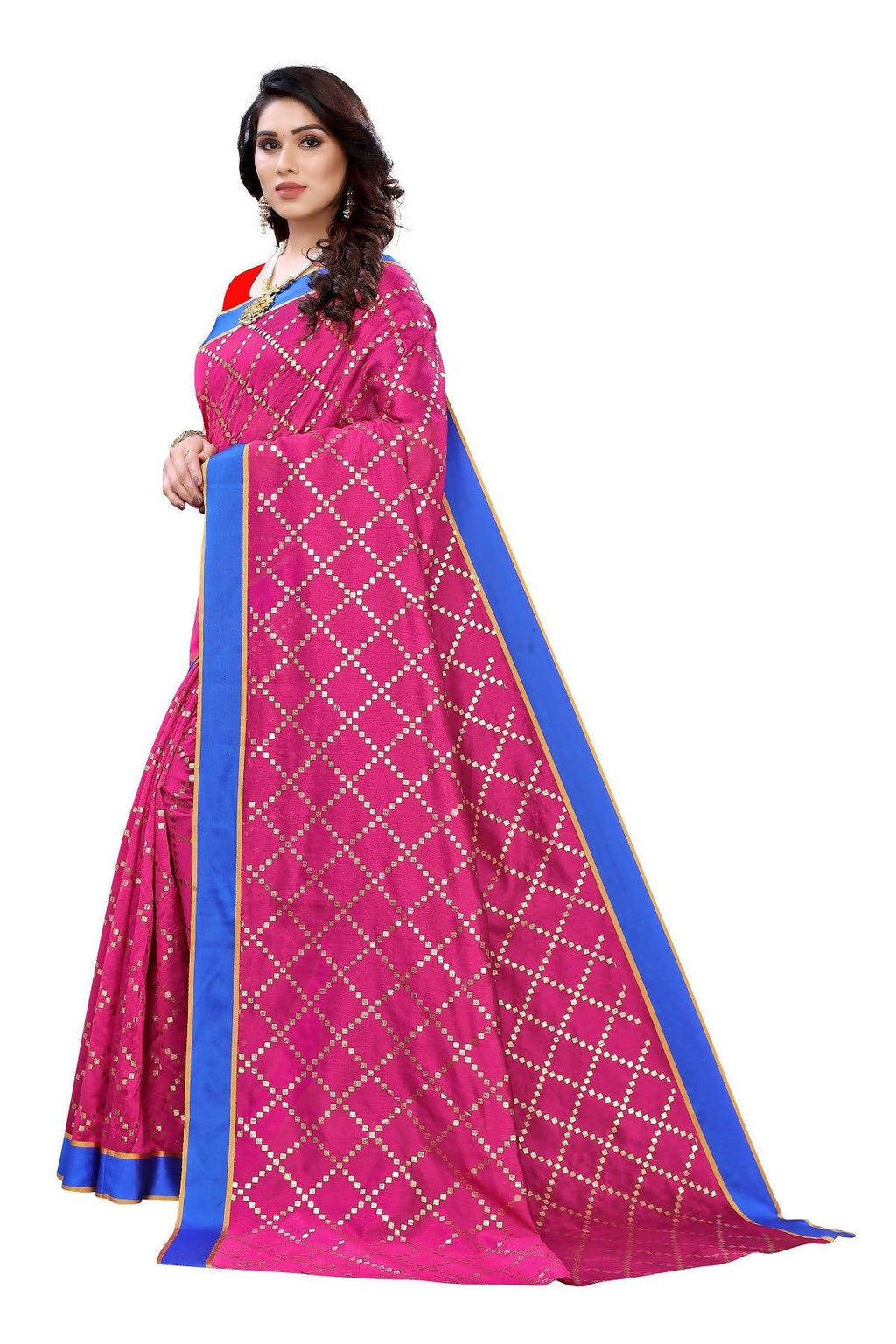 Vamika Pink Linen Foil Print Saree (YOGI PINK) | Grab2Buy