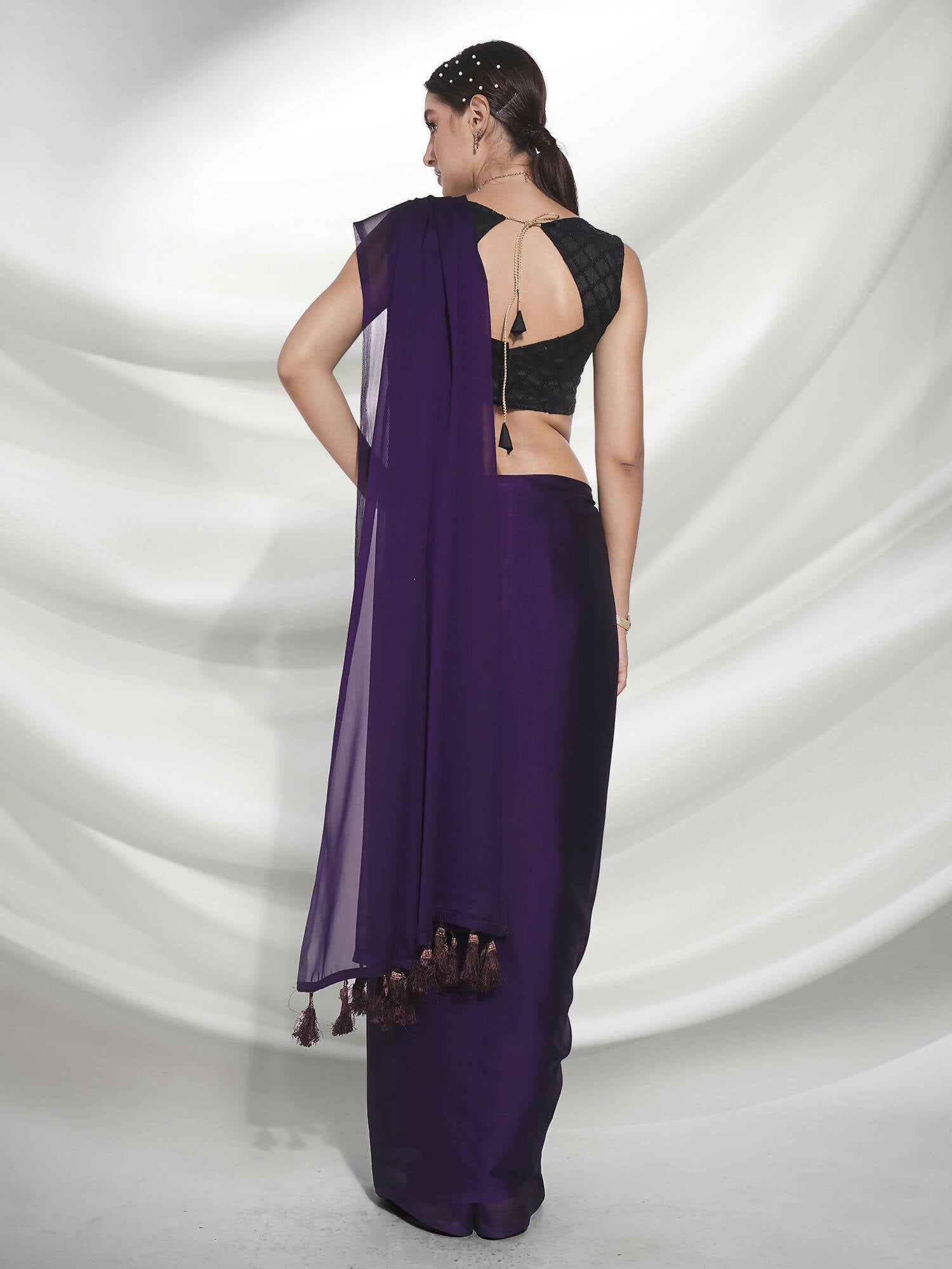 Purple Organza Solid Saree With Unstitched Blouse Piece - Shanaya | Grab2Buy