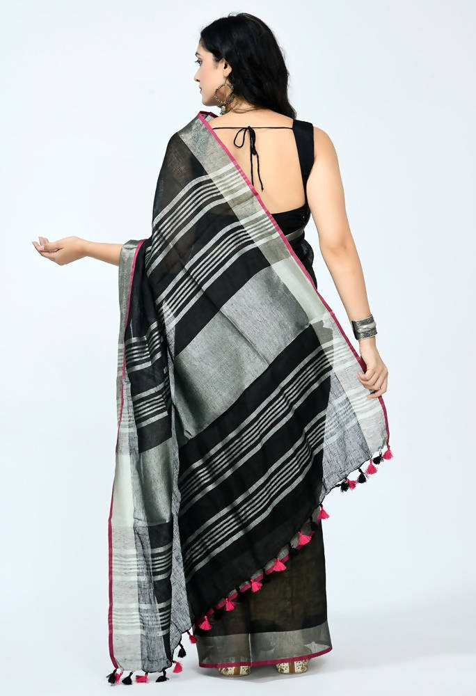 Mominos Fashion Moeza Pure Linen Black Saree | Grab2Buy