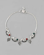 VOJ Set of 2 Silver Plated Meenakari Multi Color Anklet