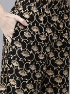 Yufta Women Black & Cream-Coloured Screen Printed Kurta with Trouser | Grab2Buy