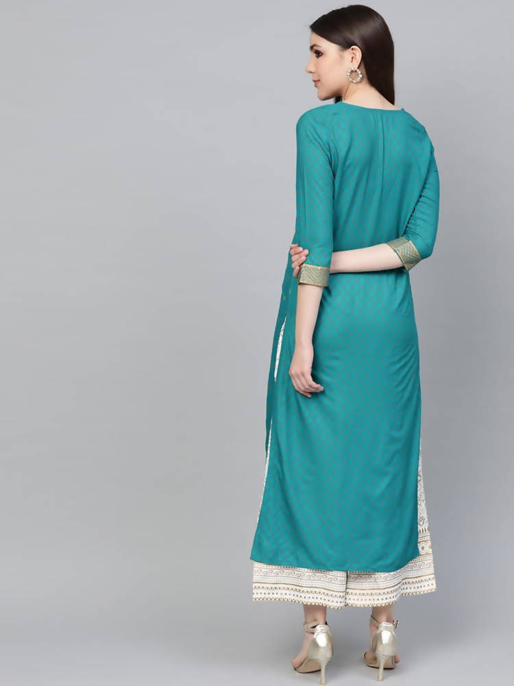 Vamika Sky Blue Printed Rayon Party And Casual Wear Kurta Set | Grab2Buy