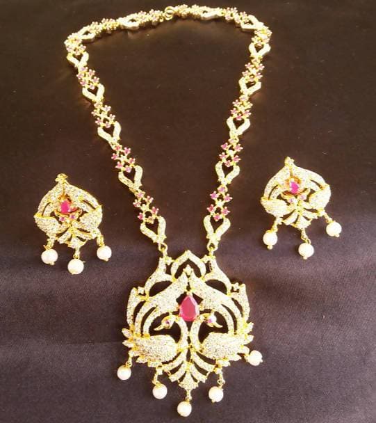 AD Ruby Peacock Necklace Set | Grab2Buy