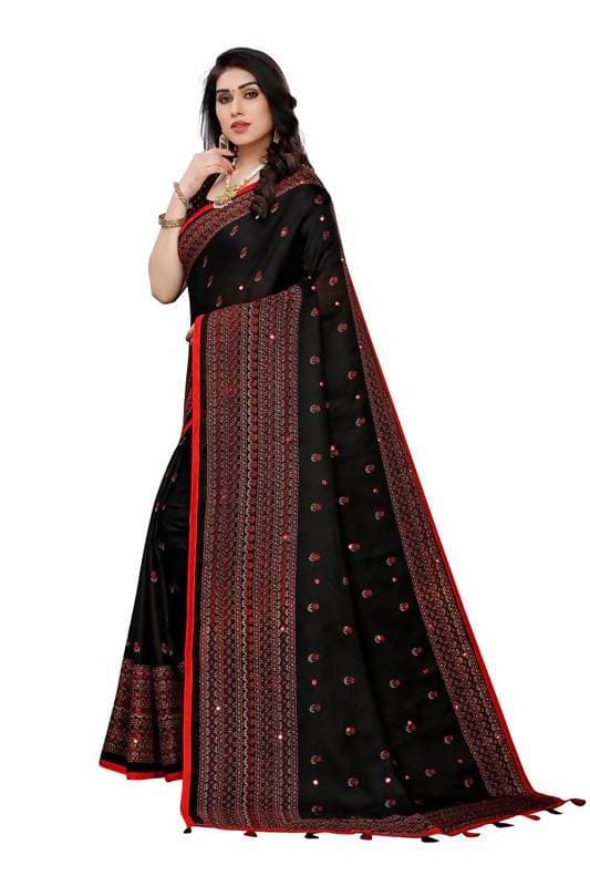 Vamika Black Jute Silk Embelished Saree (HOLIKA BLACK) | Grab2Buy