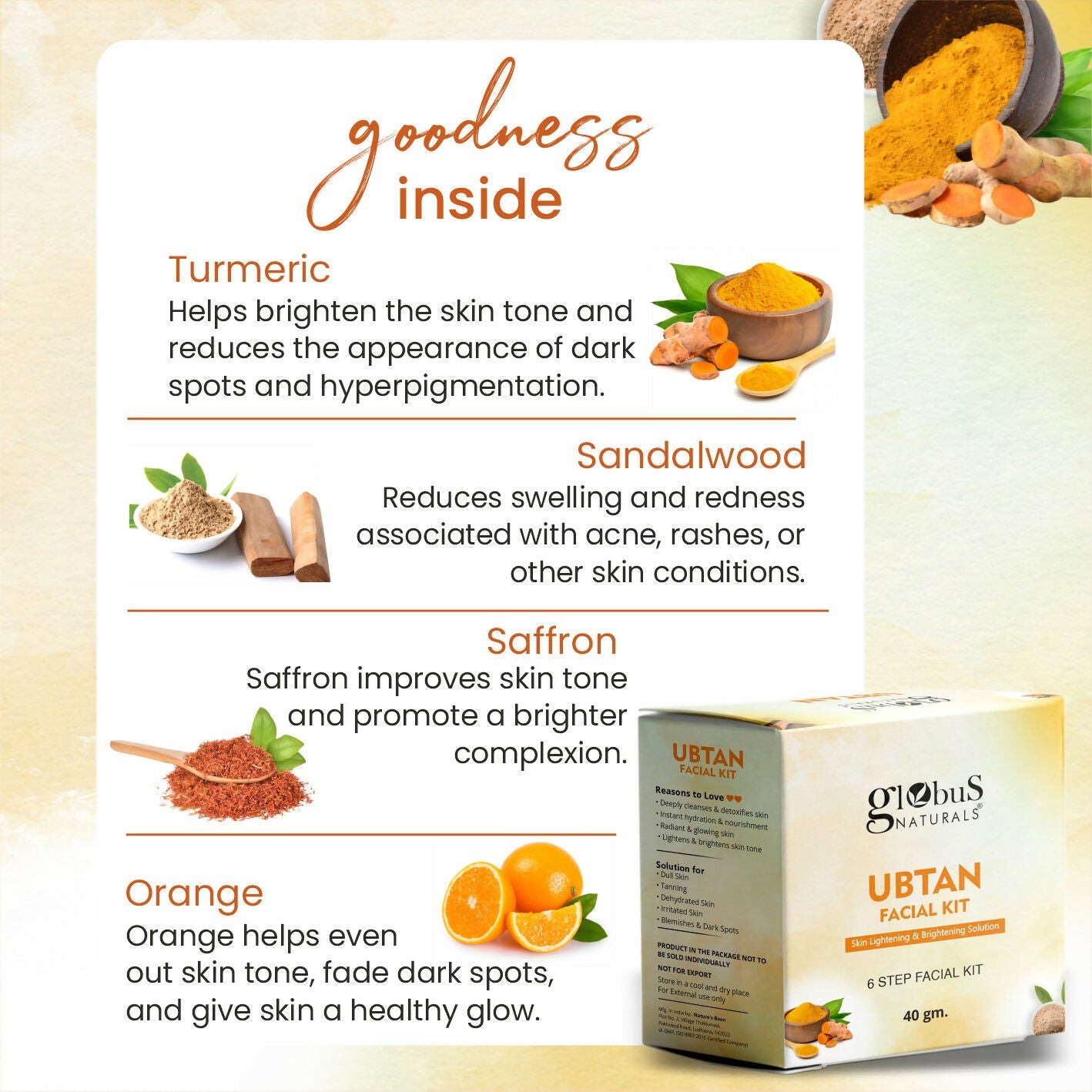 Globus Naturals Brightening Ubtan 6 Step Facial Kit | Grab2Buy