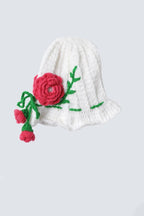 Chutput Kids Woollen Hand Knitted Rosetto Detailed Cap - White | Grab2Buy