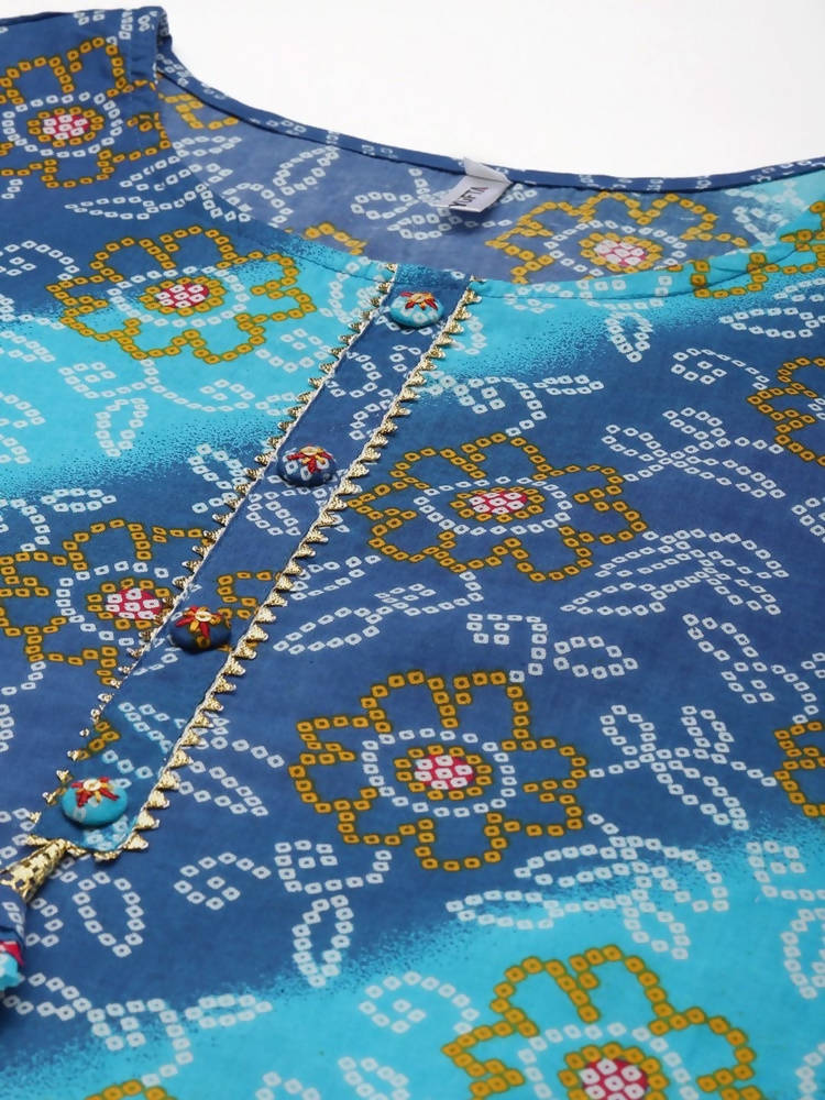Yufta Blue Bandhani Kurta | Grab2Buy