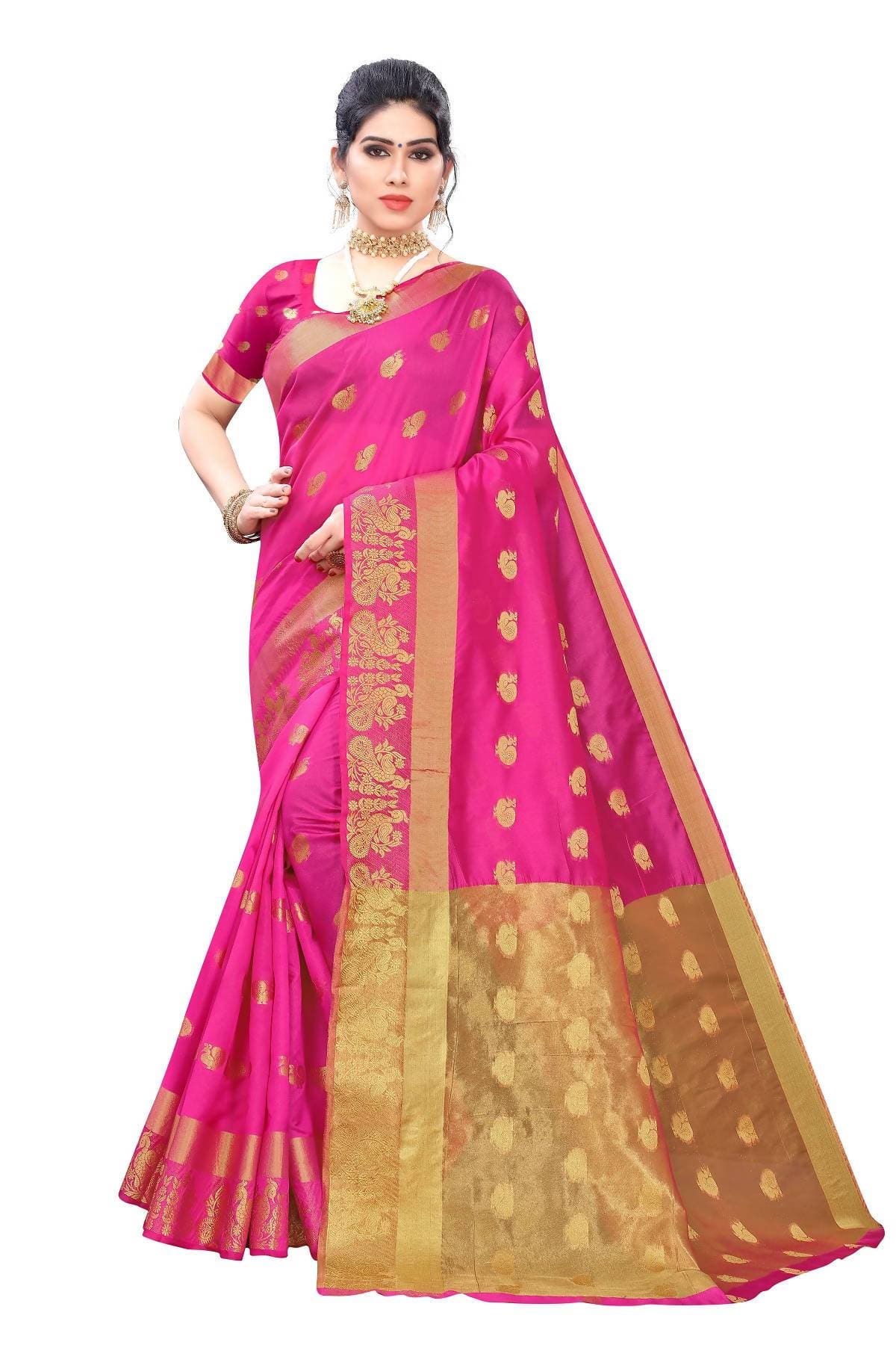 Vamika Banarasi Jacquard Weaving Pink Saree | Grab2Buy