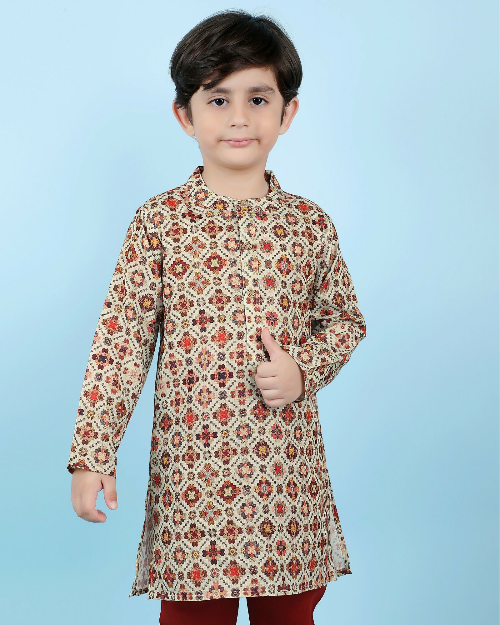 Joban Fashion Kids Island Cotton Full Sleeves Printed Kurta and Pyjama- Maroon | Grab2Buy