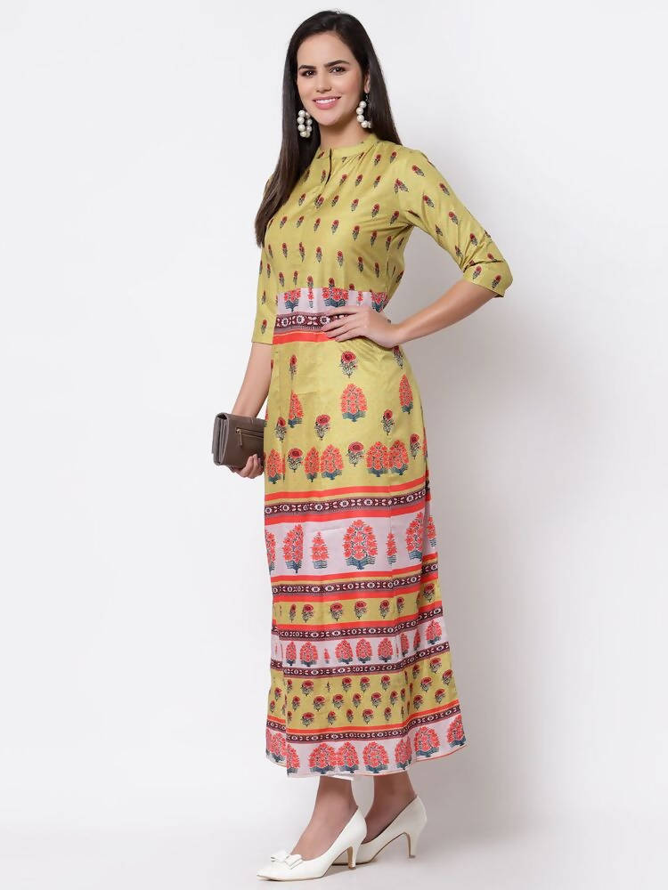 Myshka Women's Multi Cotton Printed 3/4 Sleeve Mandarin Neck Casual Dress | Grab2Buy