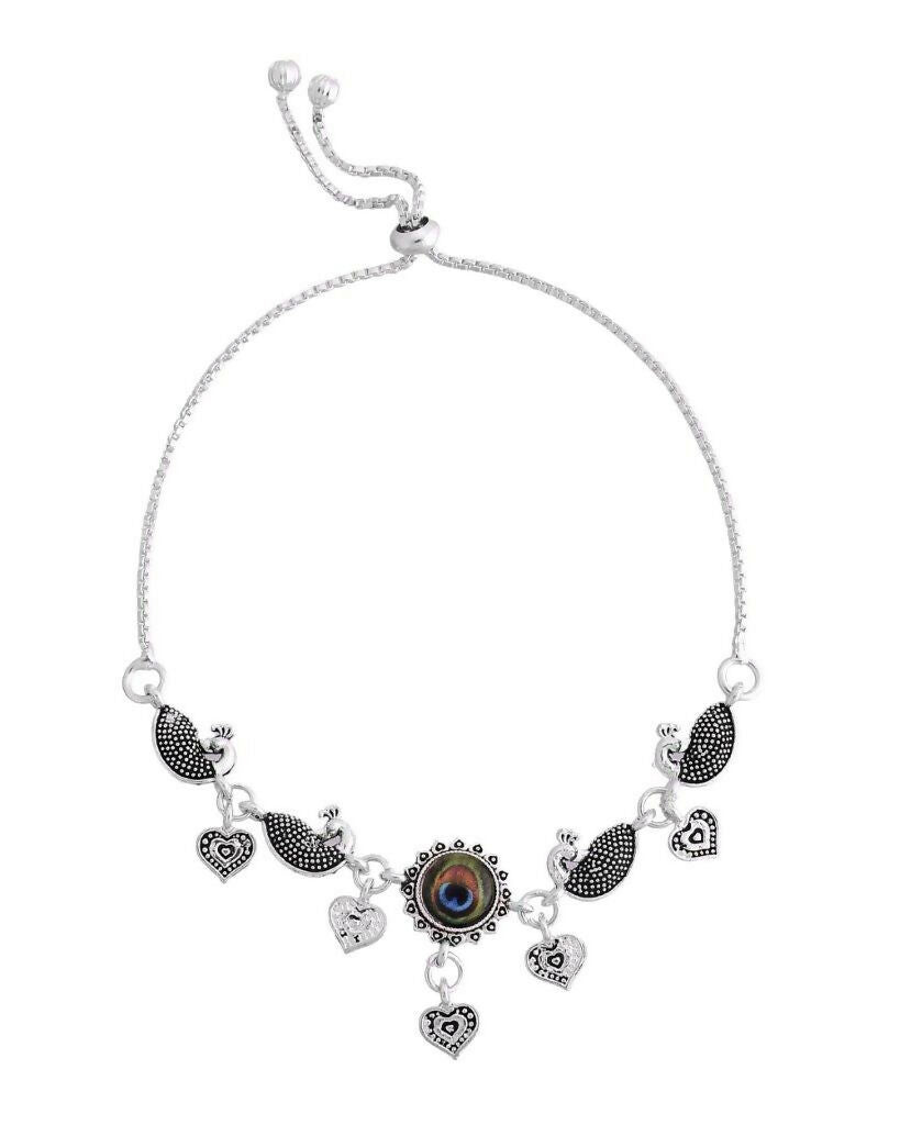 VOJ Set Of 2 Silver Plated Peacock Handcrafted Anklets | Grab2Buy