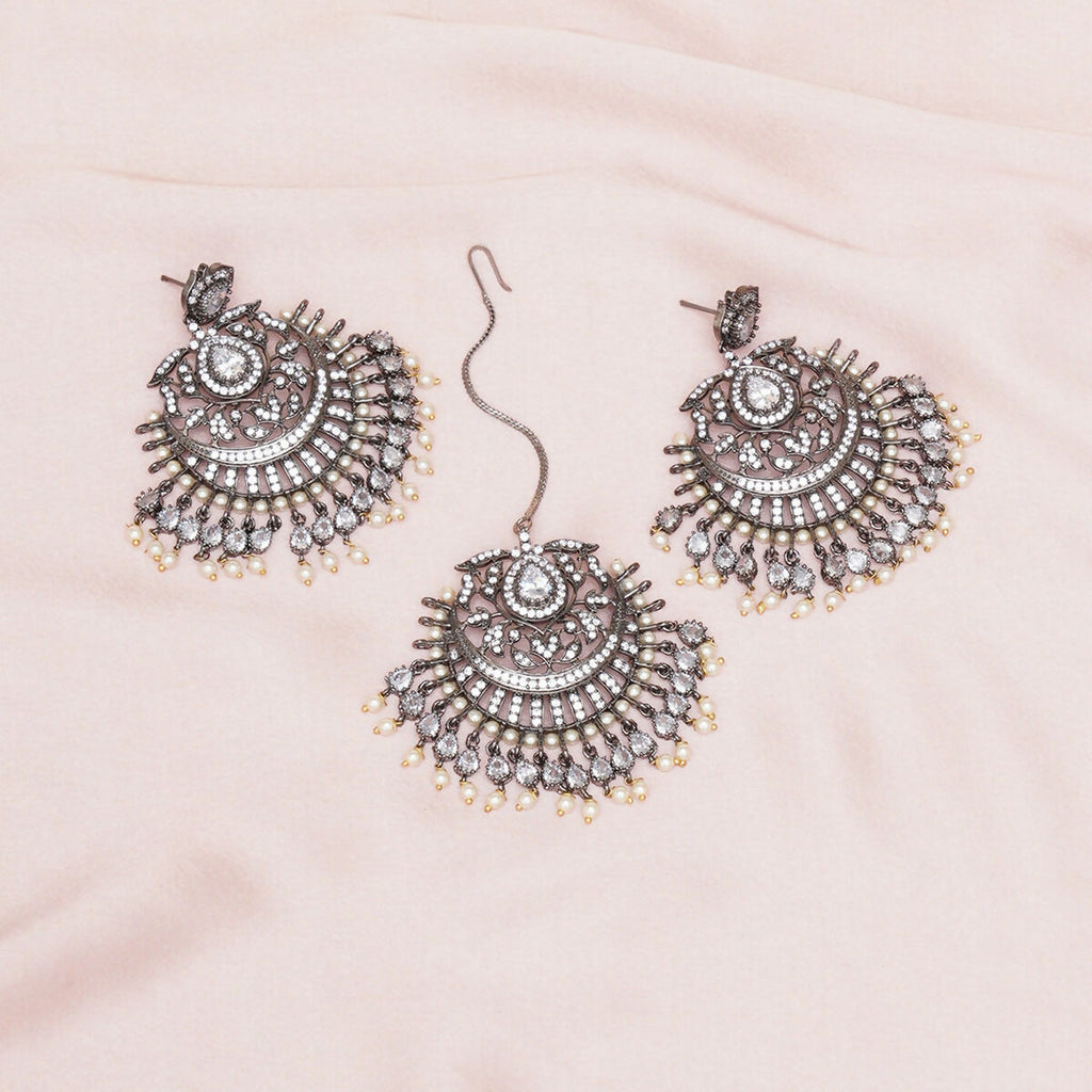 Diamond Earrings with Matching Maang Tikka- Ruby Raang | Grab2Buy