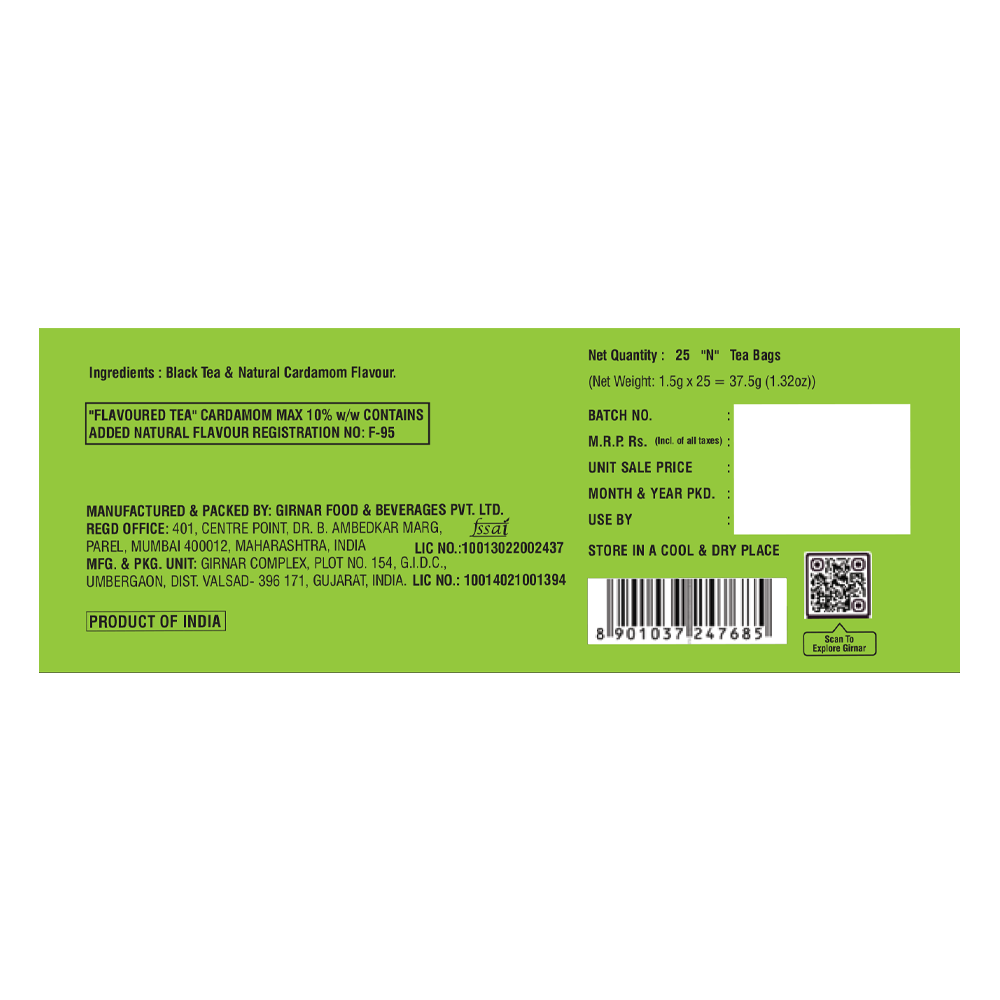 Girnar Black Tea Bags - Elaichi | Grab2Buy