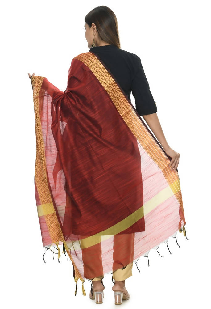 Mominos Fashion Maroon Handloom Cotton Dupatta | Grab2Buy