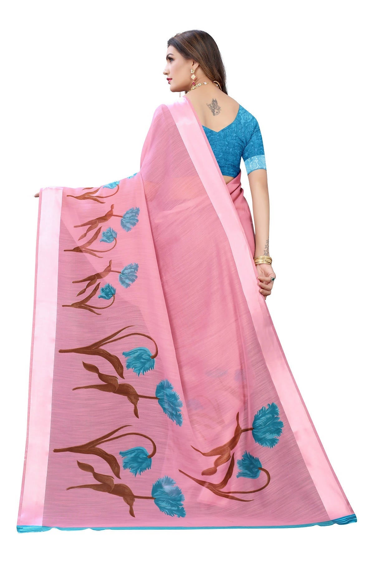 Vamika Pink Linen Satin Patta Saree (VANI PINK) | Grab2Buy