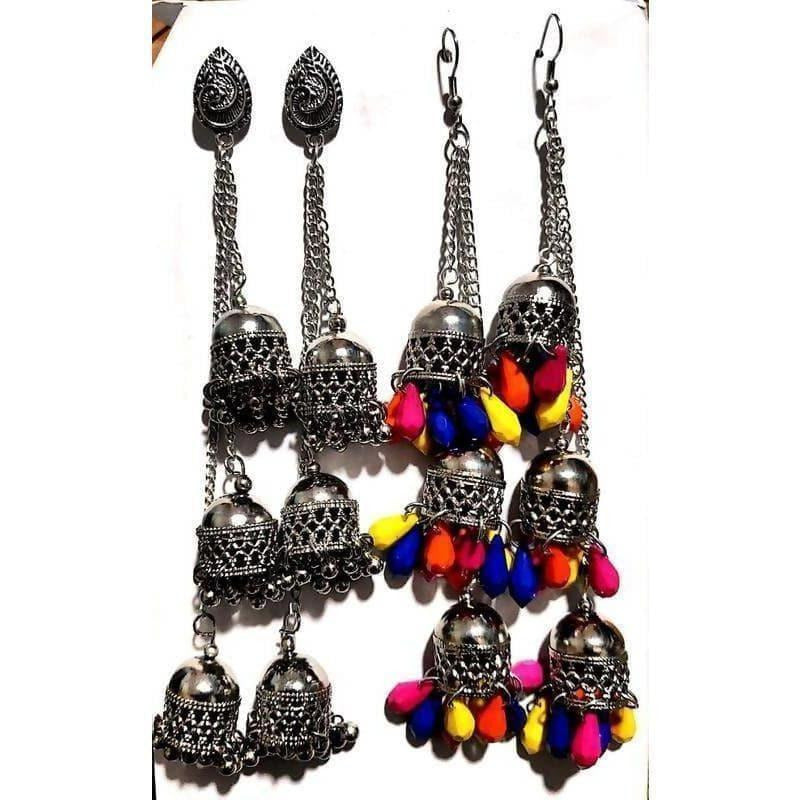 MS Fashion India Oxidised Silver Kashmiri Triple Jhumki Earrings | Grab2Buy