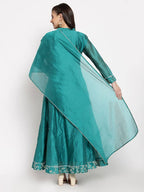 Myshka Women's Green Silk Solid Full Sleeve Mandarin Neck Casual Anarkali Gown | Grab2Buy