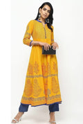 Cheera Front Contrast Butning And Beautiful Block Print Design Anarkali Kurta | Grab2Buy